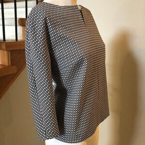 MaxMara Chinese Market Lined Check Top w Boatneck Black White Gray Sz 8 NWOT